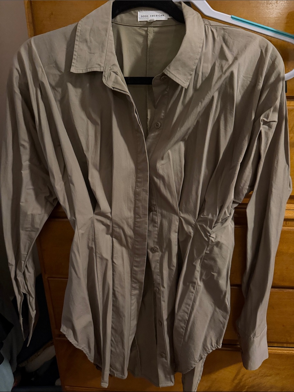 Good American women's Taupe Lightweight Button-Up Shirt Jacket